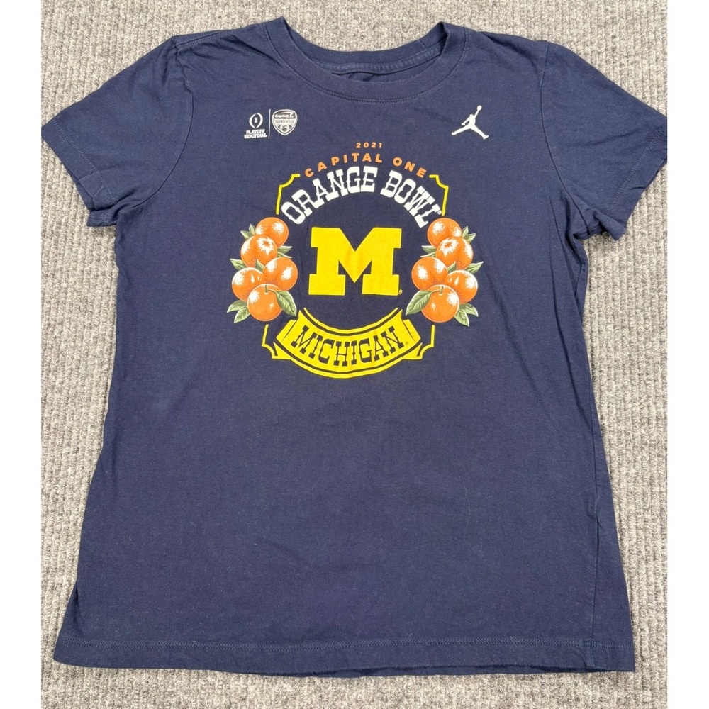 Jordan Michigan Wolverines 2021 Orange Bowl T-Shirt Navy Blue Womens Small
